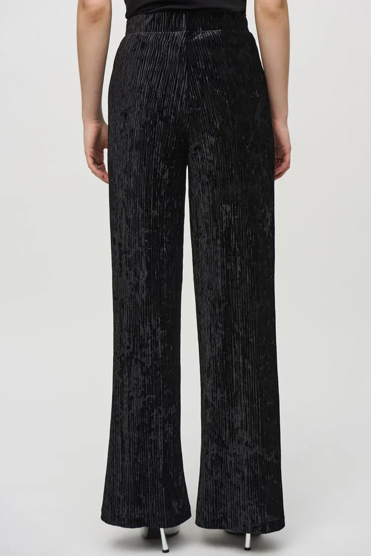 Joseph Ribkoff Black Pleated Velvet Wide-Leg Pants