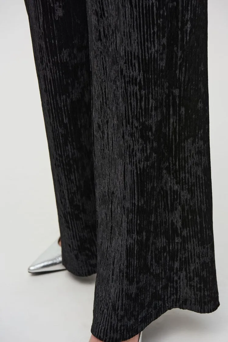 Joseph Ribkoff Black Pleated Velvet Wide-Leg Pants