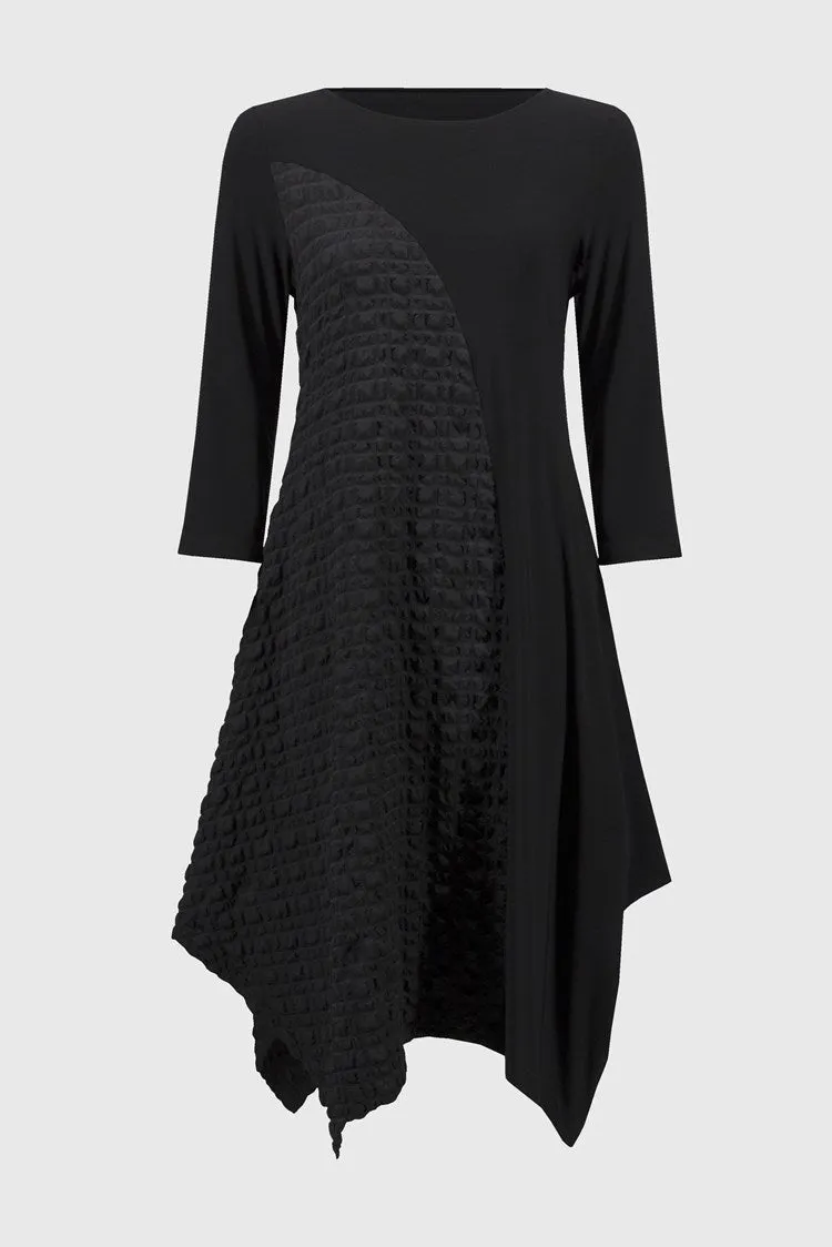 Joseph Ribkoff Black Silky Knit And Jacquard Handkerchief Dress