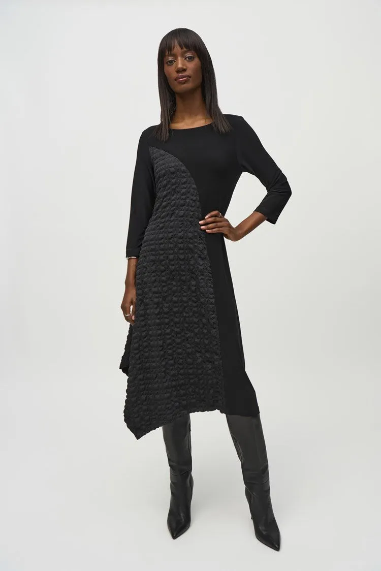 Joseph Ribkoff Black Silky Knit And Jacquard Handkerchief Dress