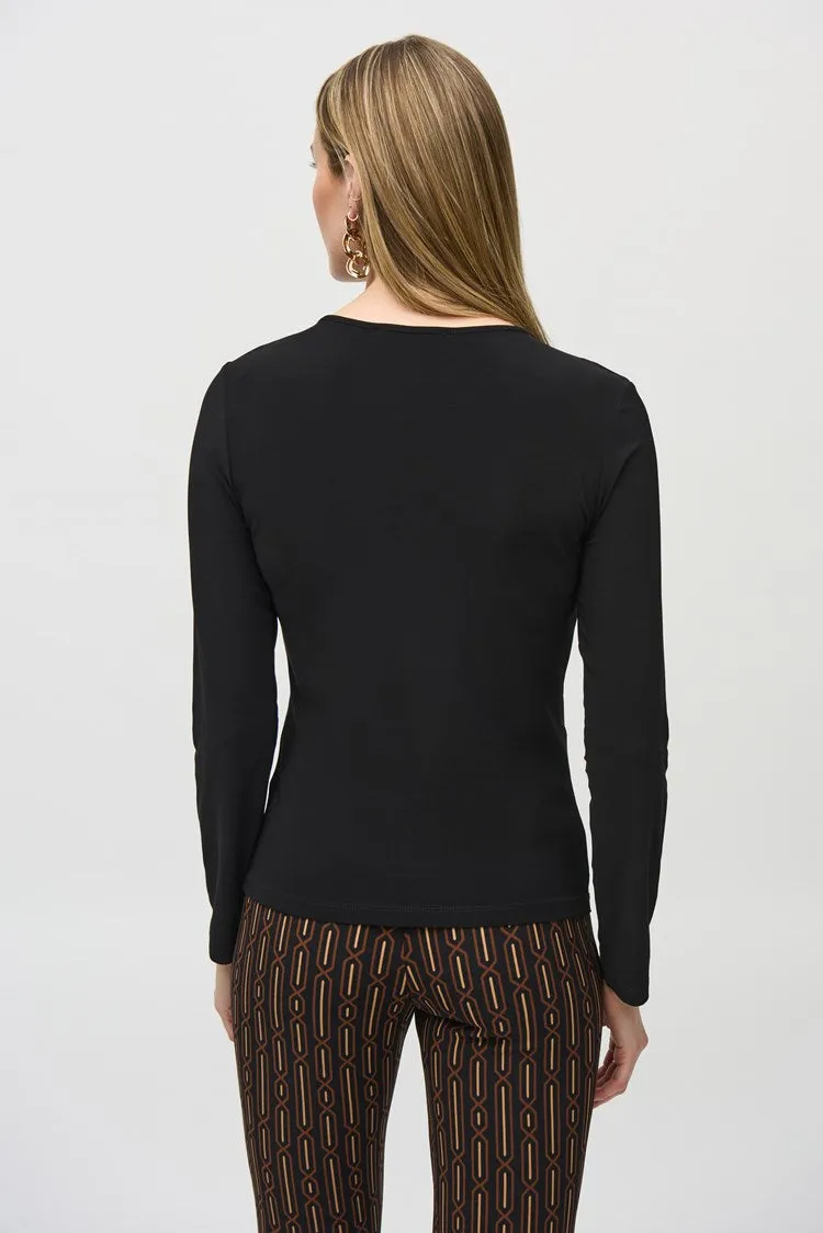 Joseph Ribkoff Black Silky Knit and Mesh Fitted Top