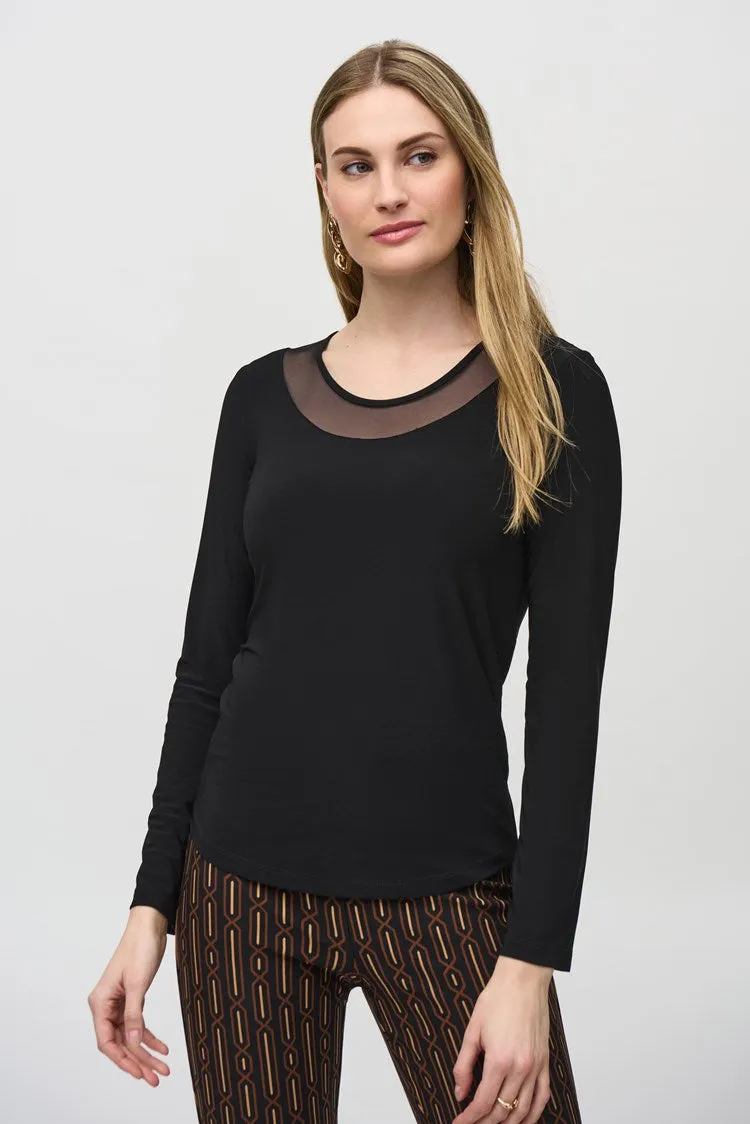 Joseph Ribkoff Black Silky Knit and Mesh Fitted Top