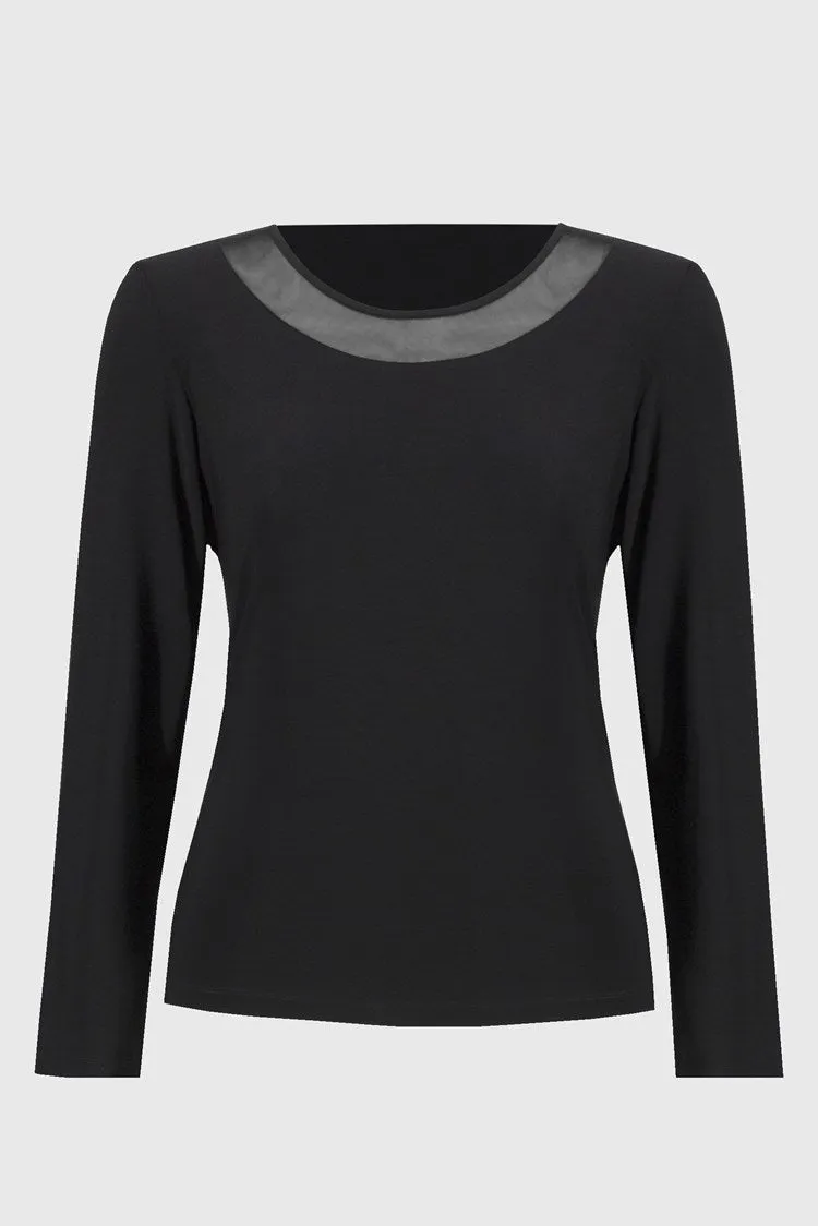 Joseph Ribkoff Black Silky Knit and Mesh Fitted Top