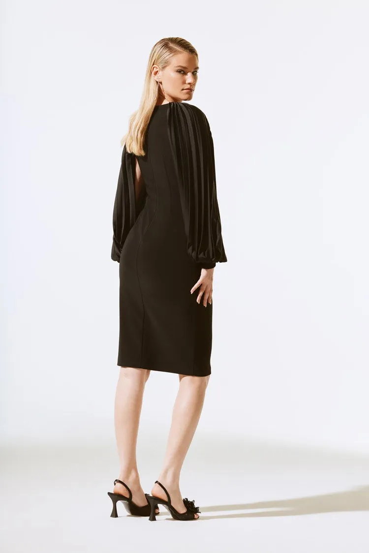 Joseph Ribkoff Black Silky Knit Dress With Pleated Satin Sleeves