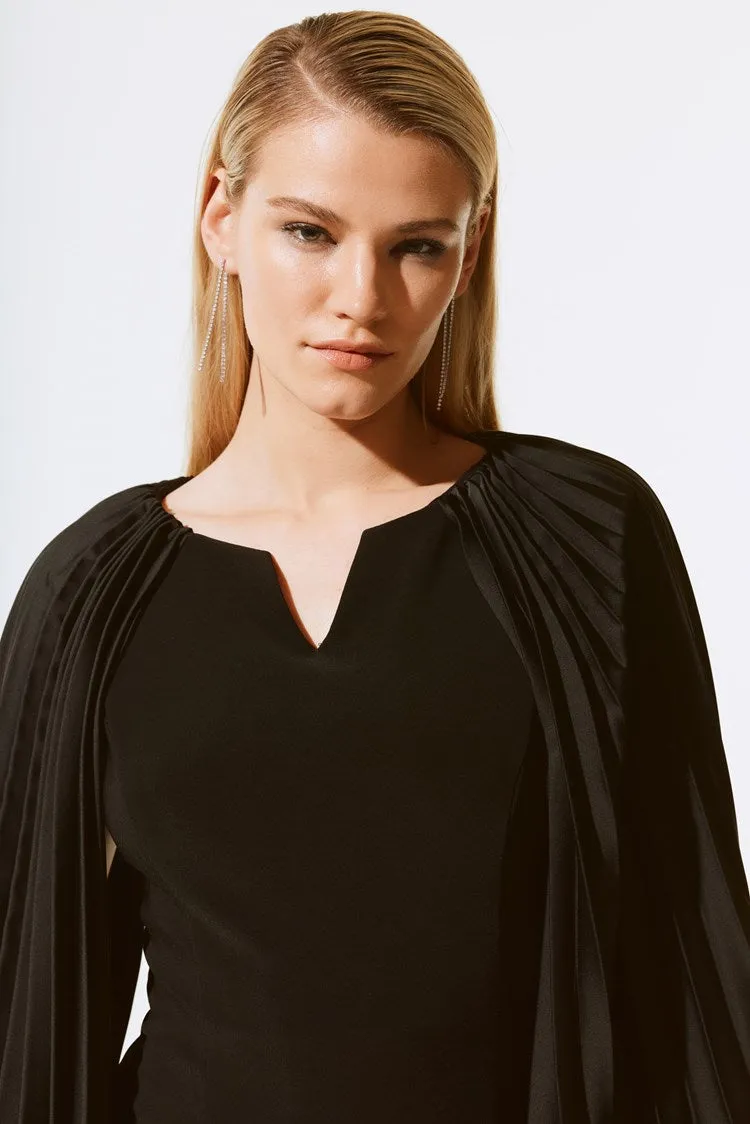 Joseph Ribkoff Black Silky Knit Dress With Pleated Satin Sleeves