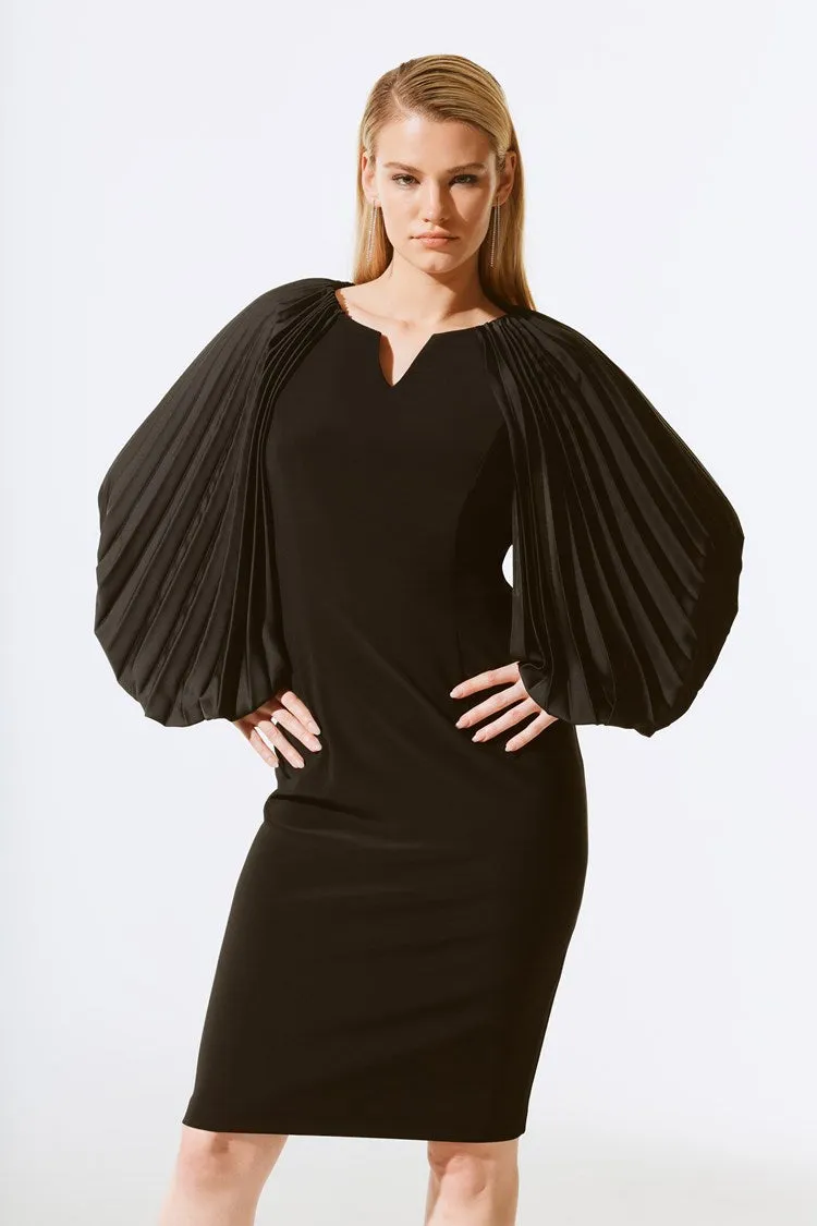 Joseph Ribkoff Black Silky Knit Dress With Pleated Satin Sleeves