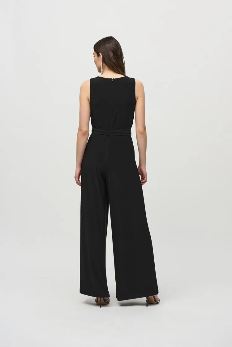 Joseph Ribkoff Black Silky Knit Sleeveless Wide-Leg Jumpsuit