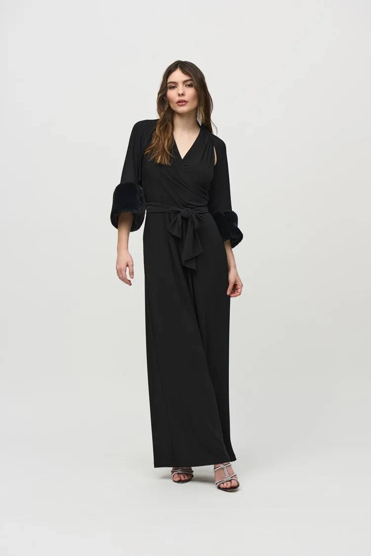 Joseph Ribkoff Black Silky Knit Sleeveless Wide-Leg Jumpsuit