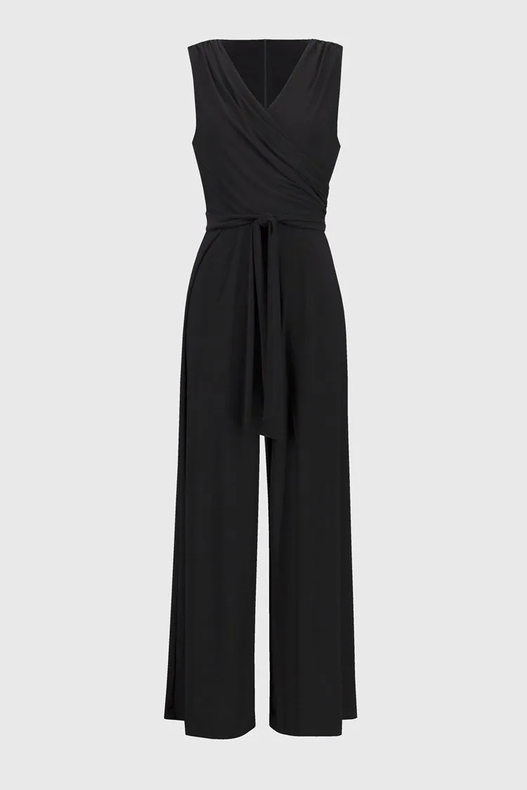 Joseph Ribkoff Black Silky Knit Sleeveless Wide-Leg Jumpsuit