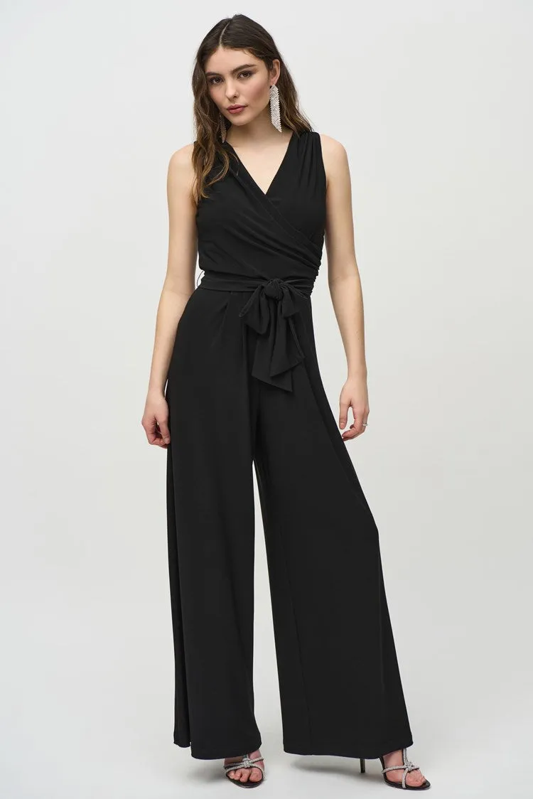 Joseph Ribkoff Black Silky Knit Sleeveless Wide-Leg Jumpsuit