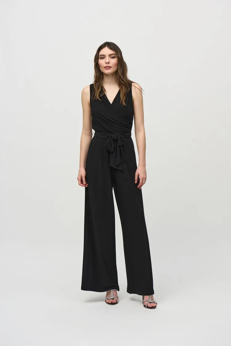 Joseph Ribkoff Black Silky Knit Sleeveless Wide-Leg Jumpsuit