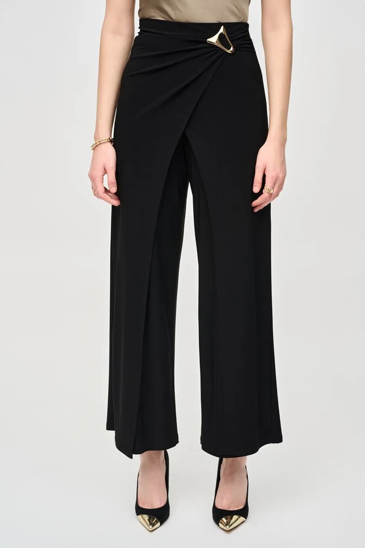 Joseph Ribkoff Black Silky Knit Wide-Leg Wrap Pants