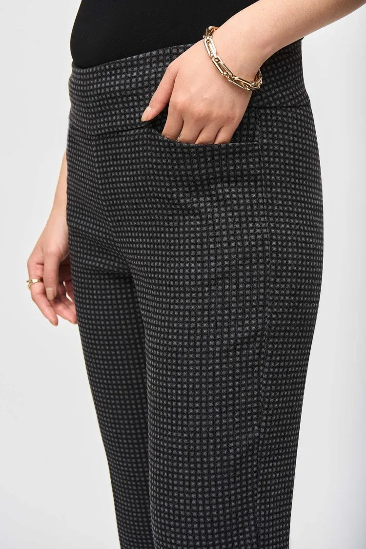 Joseph Ribkoff Black/Grey Woven Jacquard Check Print Cropped Pants