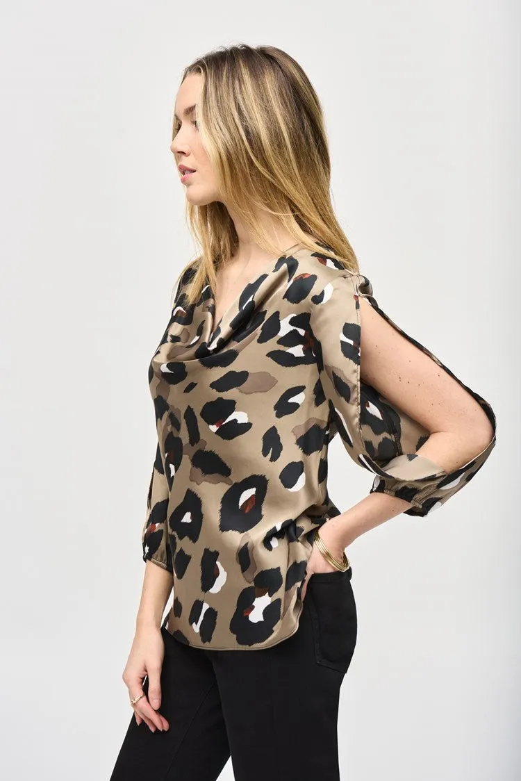 Joseph Ribkoff Black/Multi Satin Animal Print Top