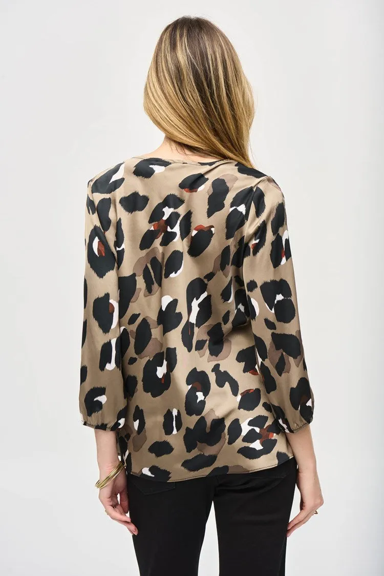 Joseph Ribkoff Black/Multi Satin Animal Print Top