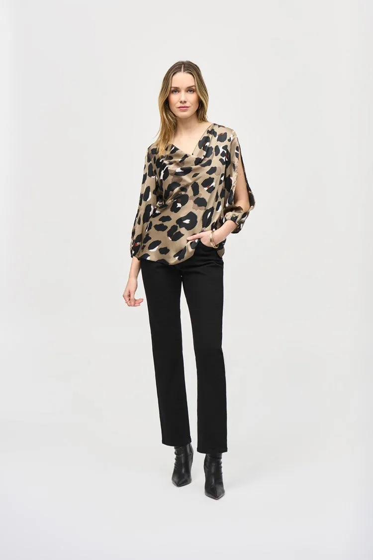 Joseph Ribkoff Black/Multi Satin Animal Print Top