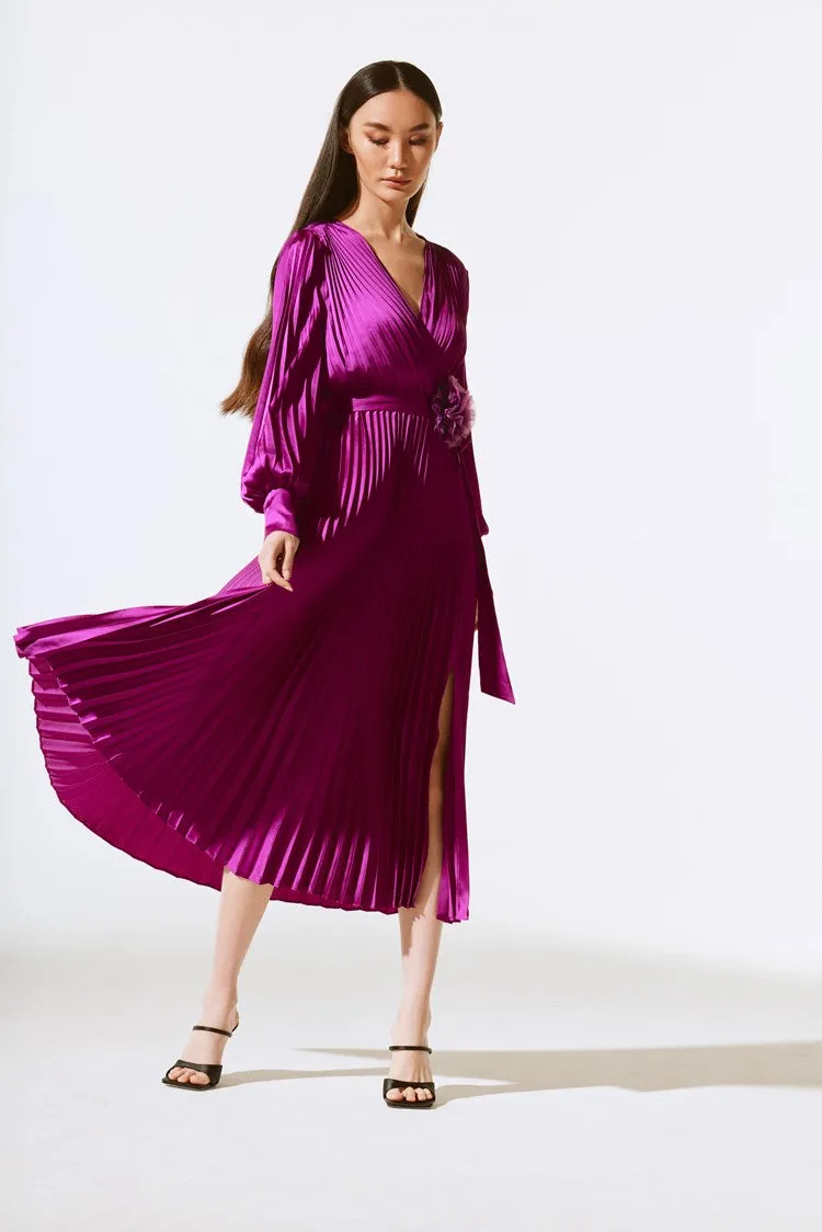 Joseph Ribkoff Empress Satin Pleated Midi Dress