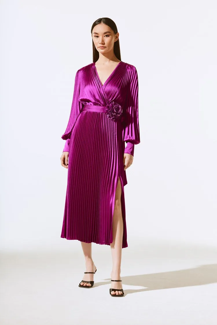 Joseph Ribkoff Empress Satin Pleated Midi Dress