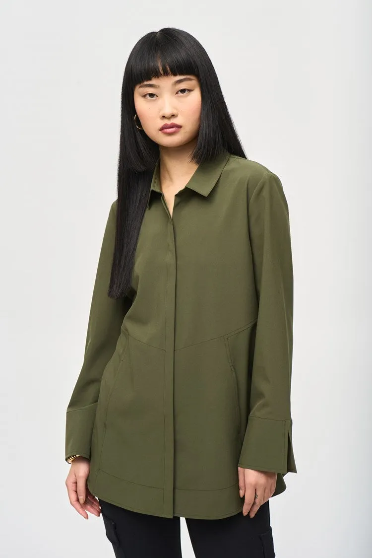 Joseph Ribkoff Iguana Woven Button-Down Blouse With Pockets