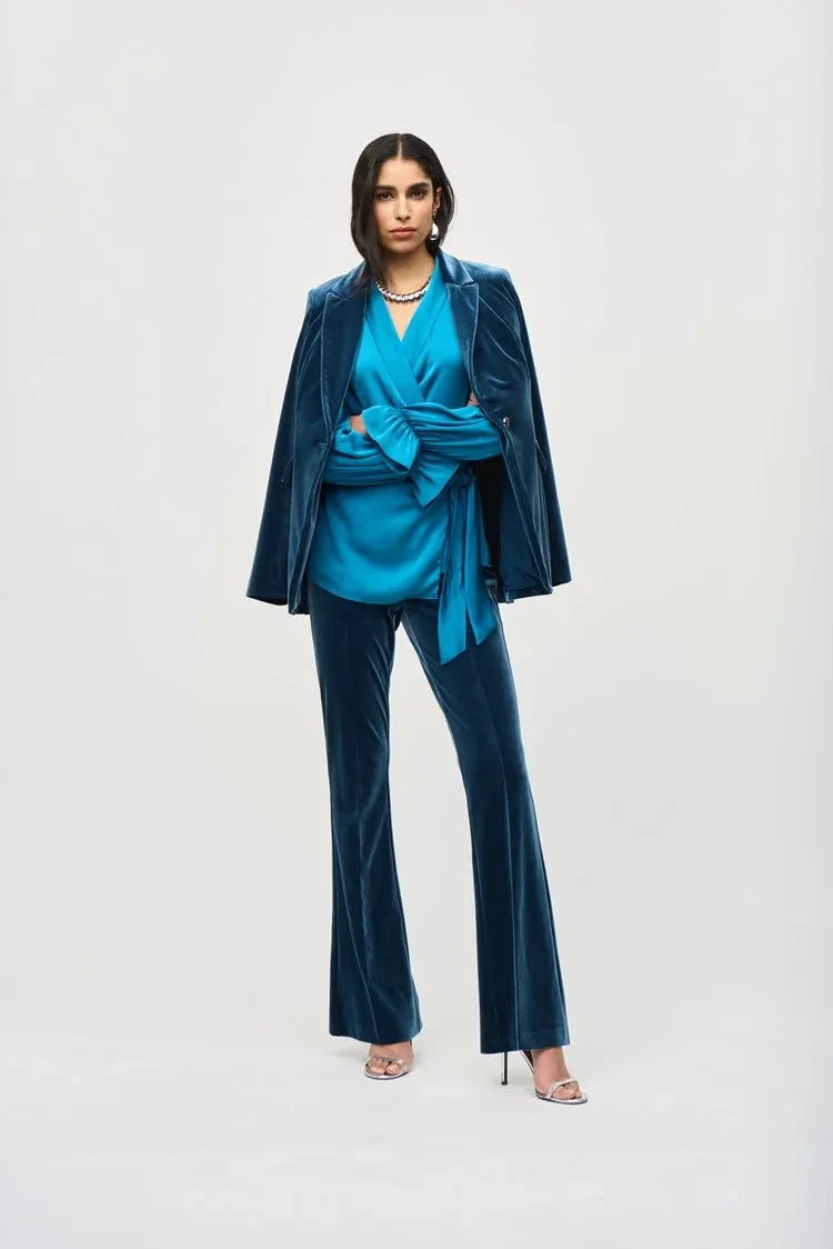 Joseph Ribkoff Pacific Blue Satin Wrap Blouse