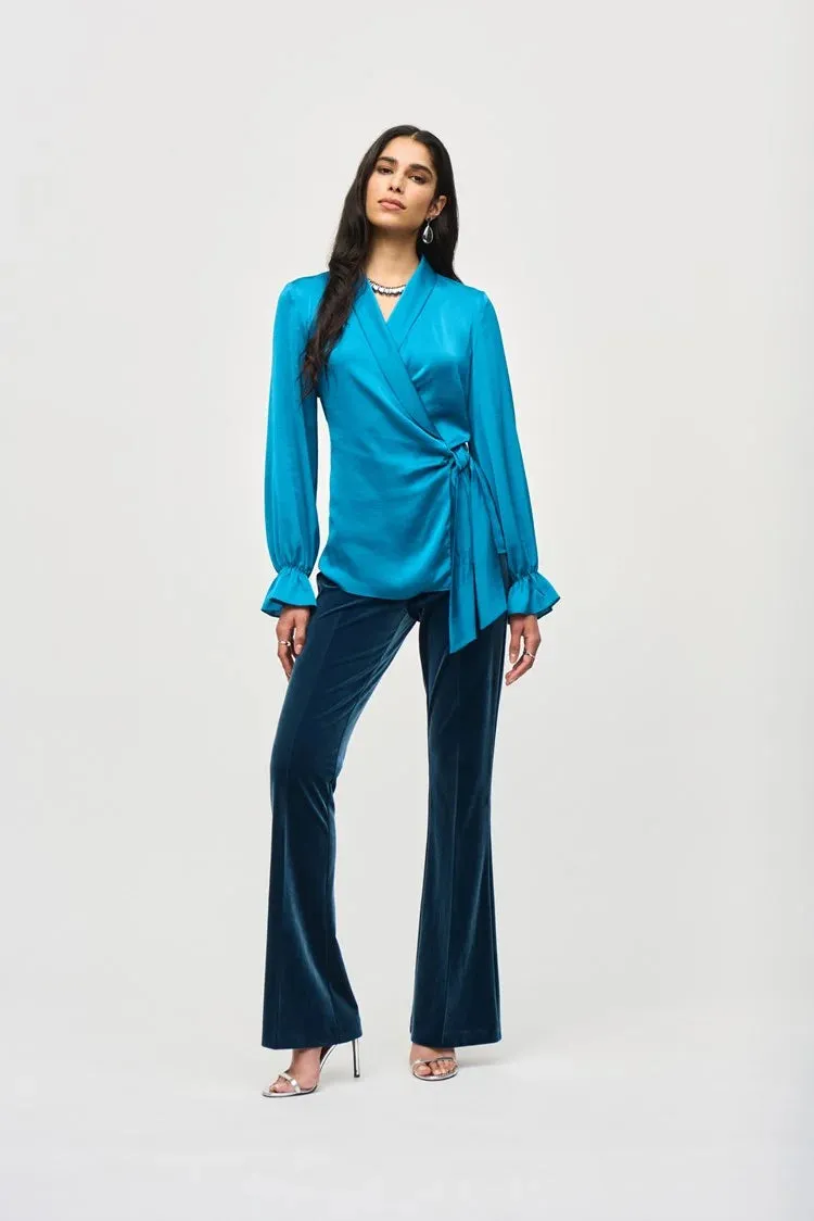 Joseph Ribkoff Pacific Blue Satin Wrap Blouse