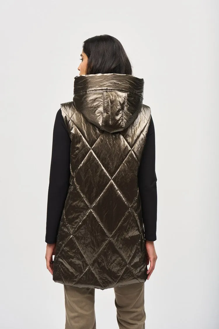 Joseph Ribkoff Taupe Quilted Hooded Puffer Vest