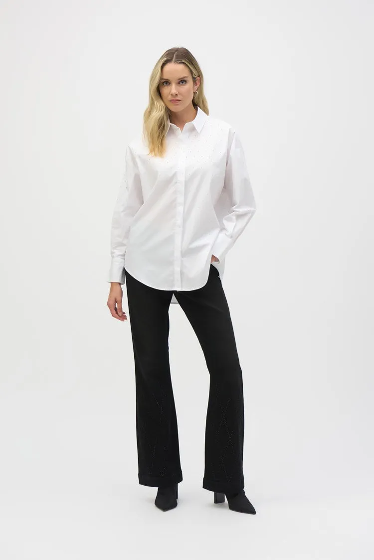 Joseph Ribkoff Vanilla Stretch Cotton Blouse With Rhinestones