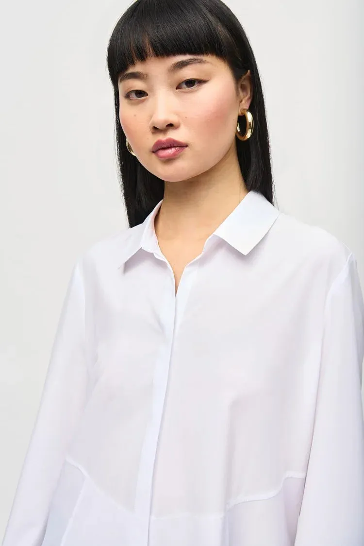 Joseph Ribkoff White Woven Button-Down Blouse With Pockets