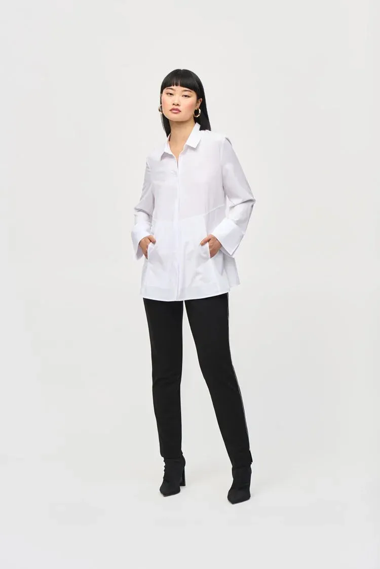 Joseph Ribkoff White Woven Button-Down Blouse With Pockets