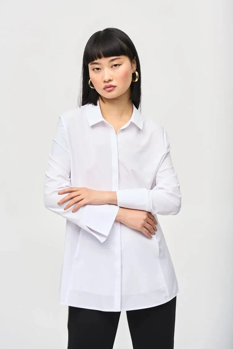 Joseph Ribkoff White Woven Button-Down Blouse With Pockets