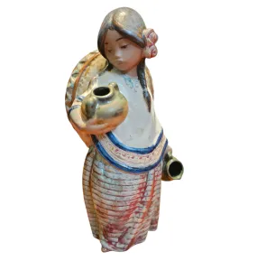 Lladro Pepita Sombrero Mexican Girl Jug Figurine 2140 Gres Spain Collectible Art