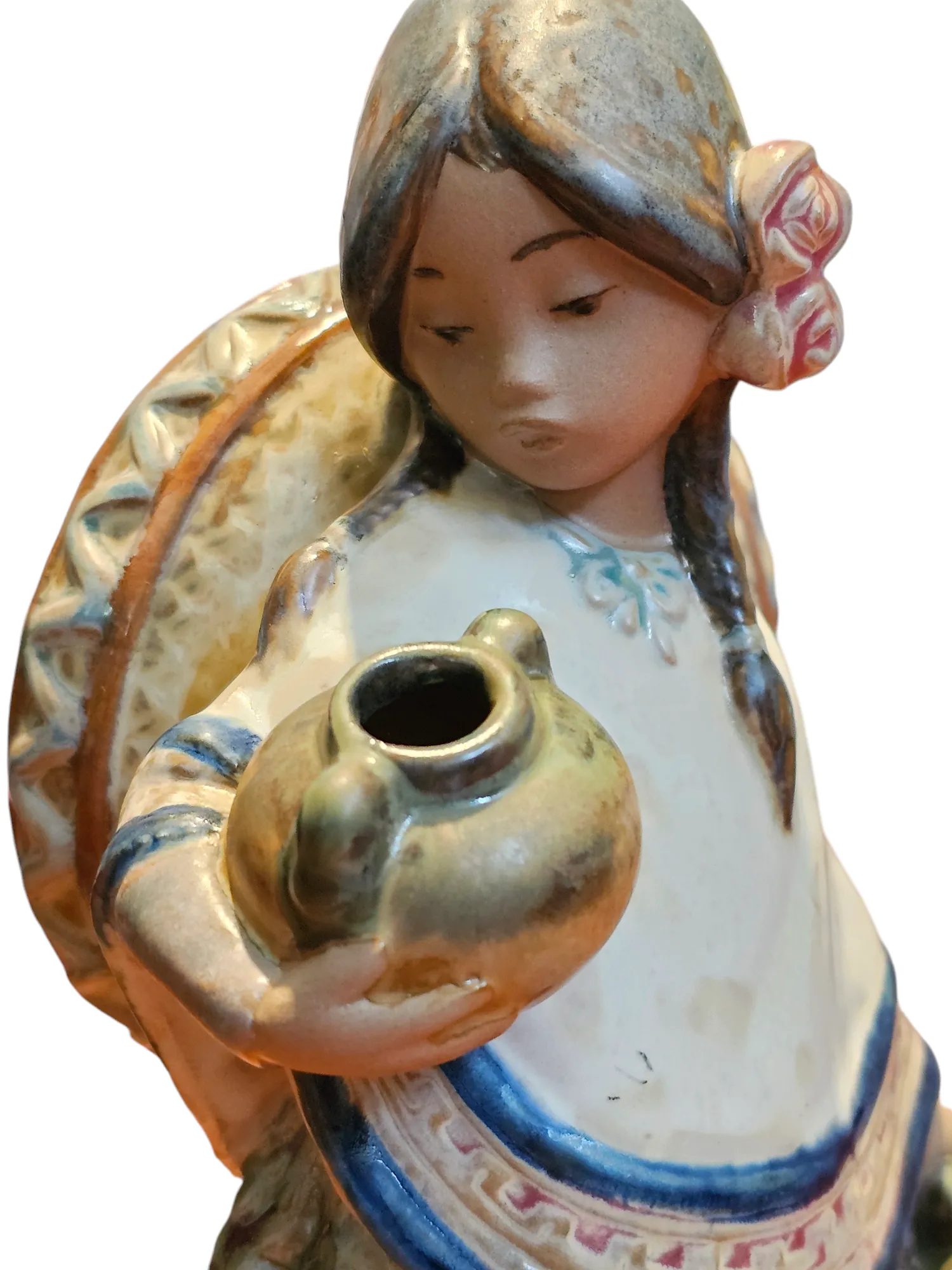 Lladro Pepita Sombrero Mexican Girl Jug Figurine 2140 Gres Spain Collectible Art