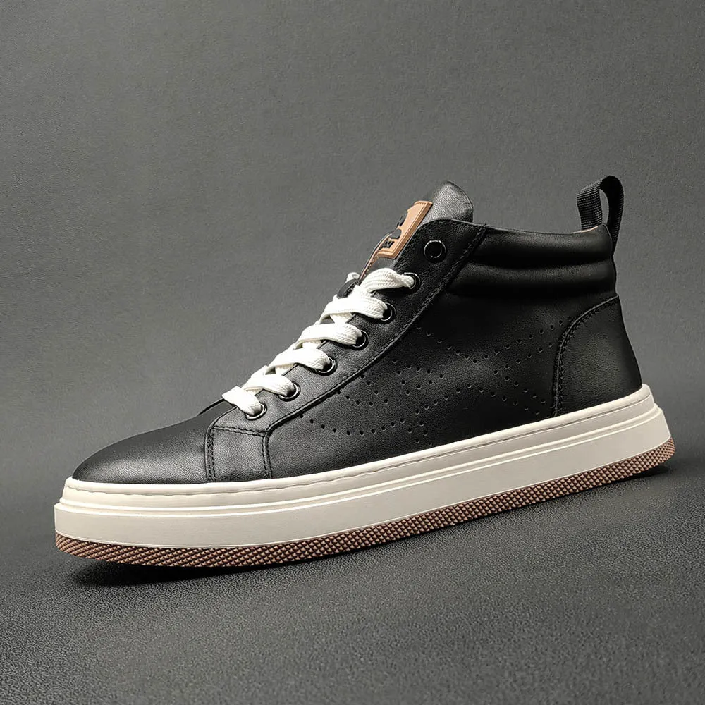 Men Fashion Breathable Leather Casual High Top Shoes