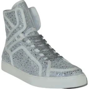 Men High Top Shoes By FIESSO AURELIO GARCIA ,Fancy Rhine stones 2402 White