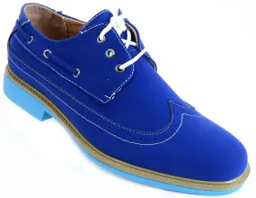 Men's Wing-tip Vegan Suede Rockabilly Casual Blue Oxford Shoes