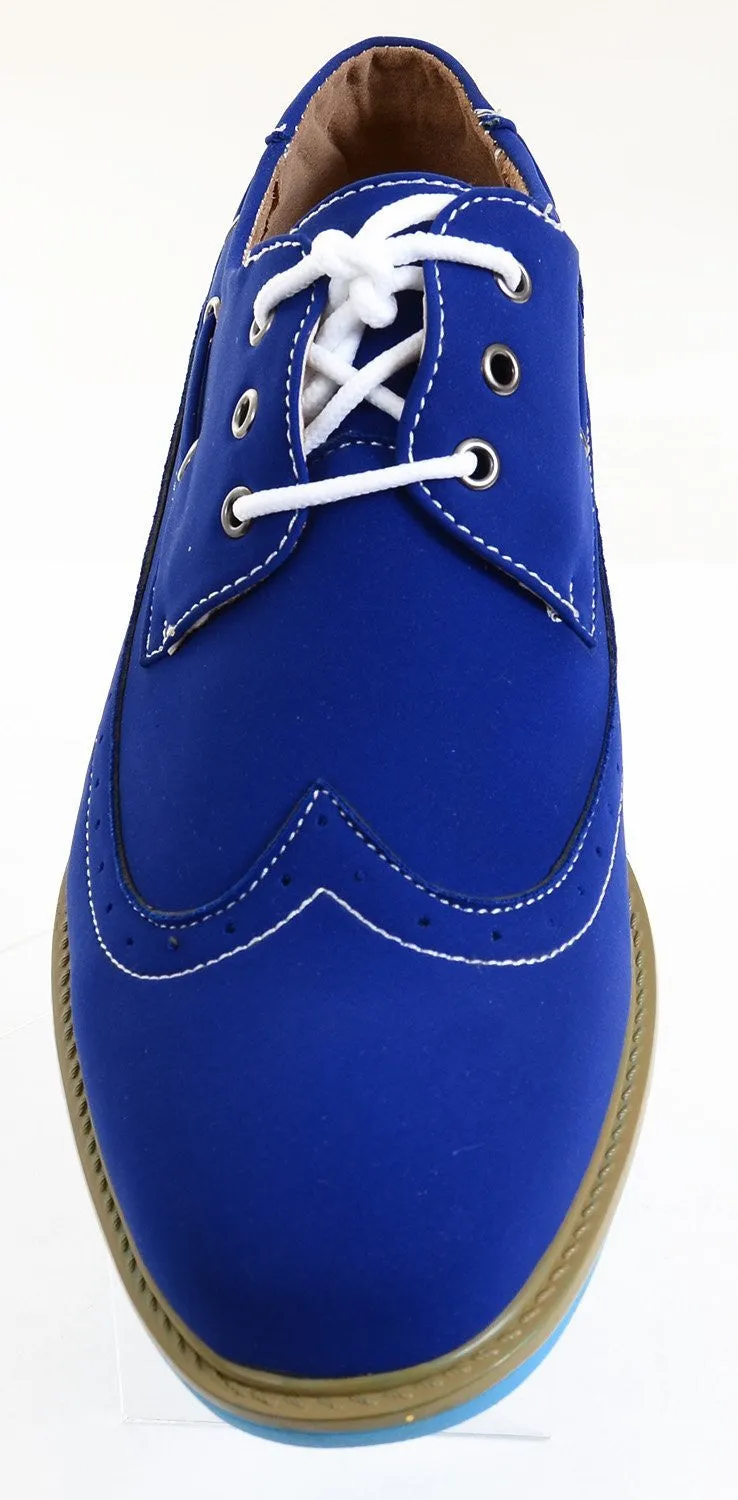 Men's Wing-tip Vegan Suede Rockabilly Casual Blue Oxford Shoes