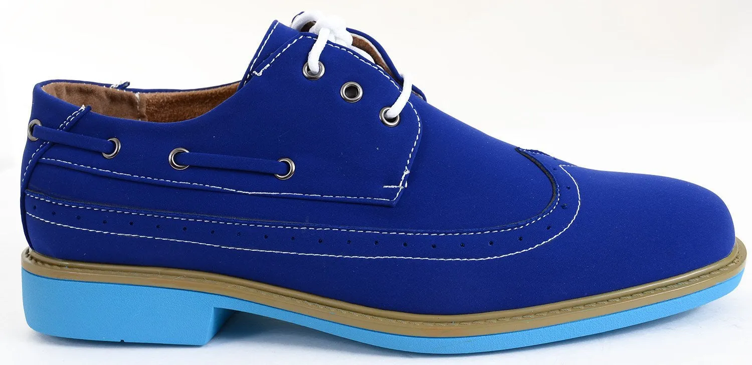 Men's Wing-tip Vegan Suede Rockabilly Casual Blue Oxford Shoes