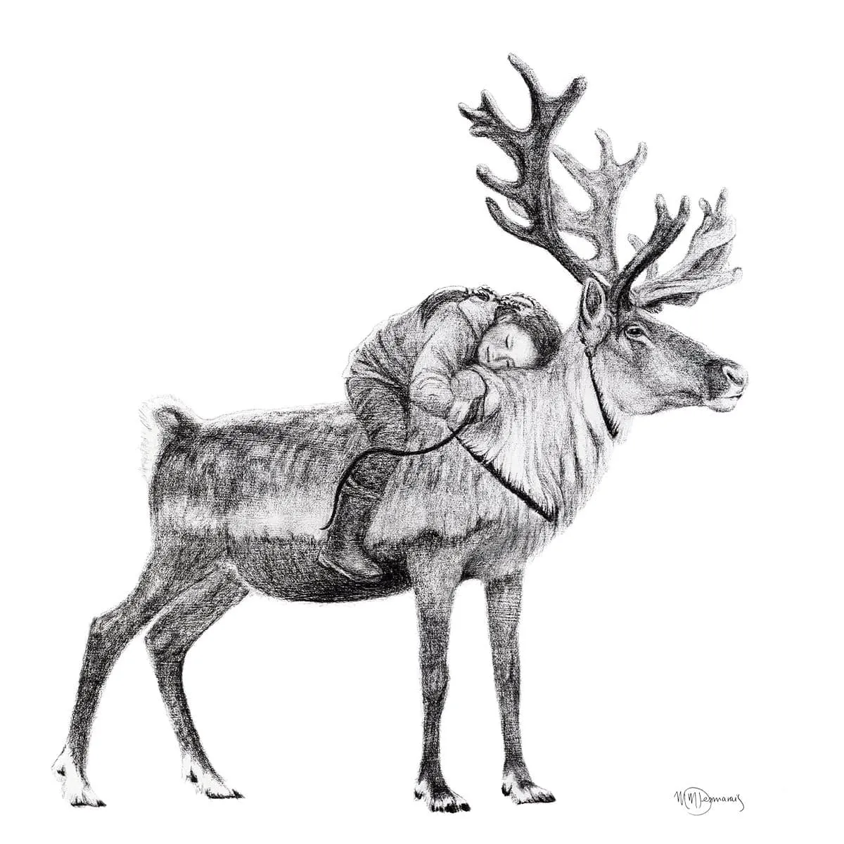 Original Artwork of Tsaatan Girl with Reindeer illustration - "Social Animal" Collection