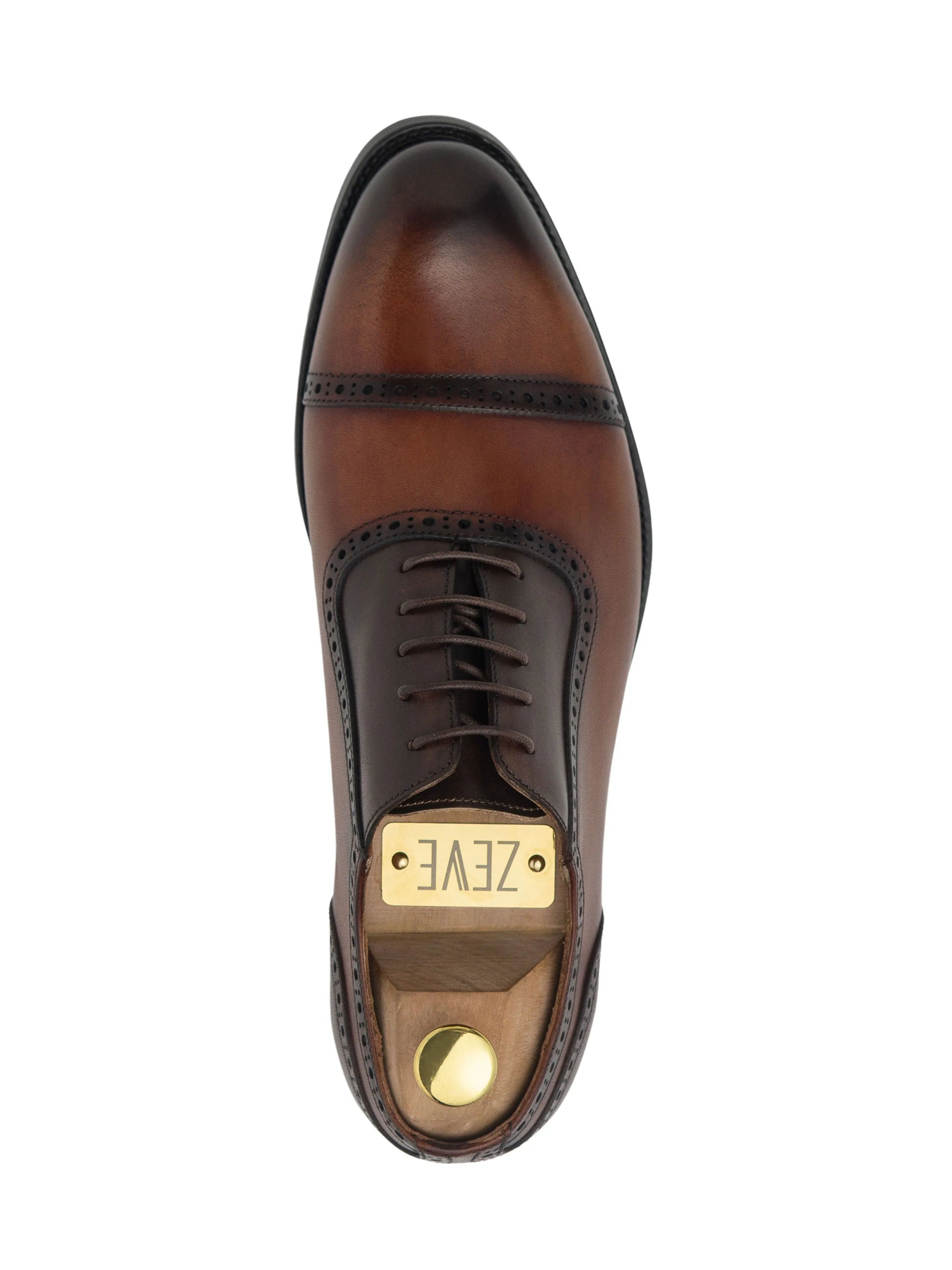 Oxford Cap Toe Adelaide - Duo-Tone Cognac Tan Lace Up (Hand Painted Patina)