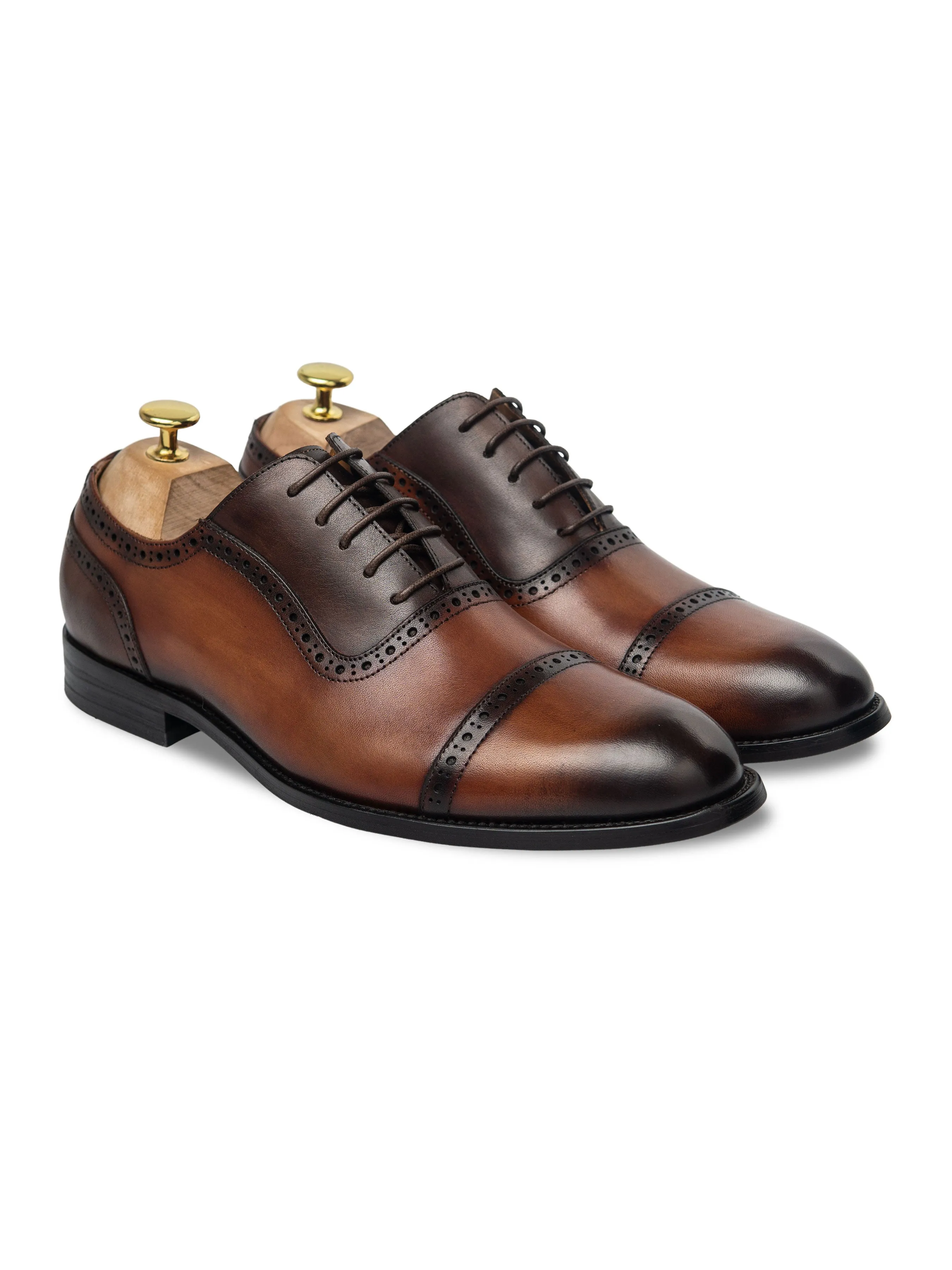 Oxford Cap Toe Adelaide - Duo-Tone Cognac Tan Lace Up (Hand Painted Patina)