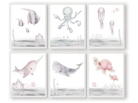 Pastel Sea Life Nursery Prints Set of 6