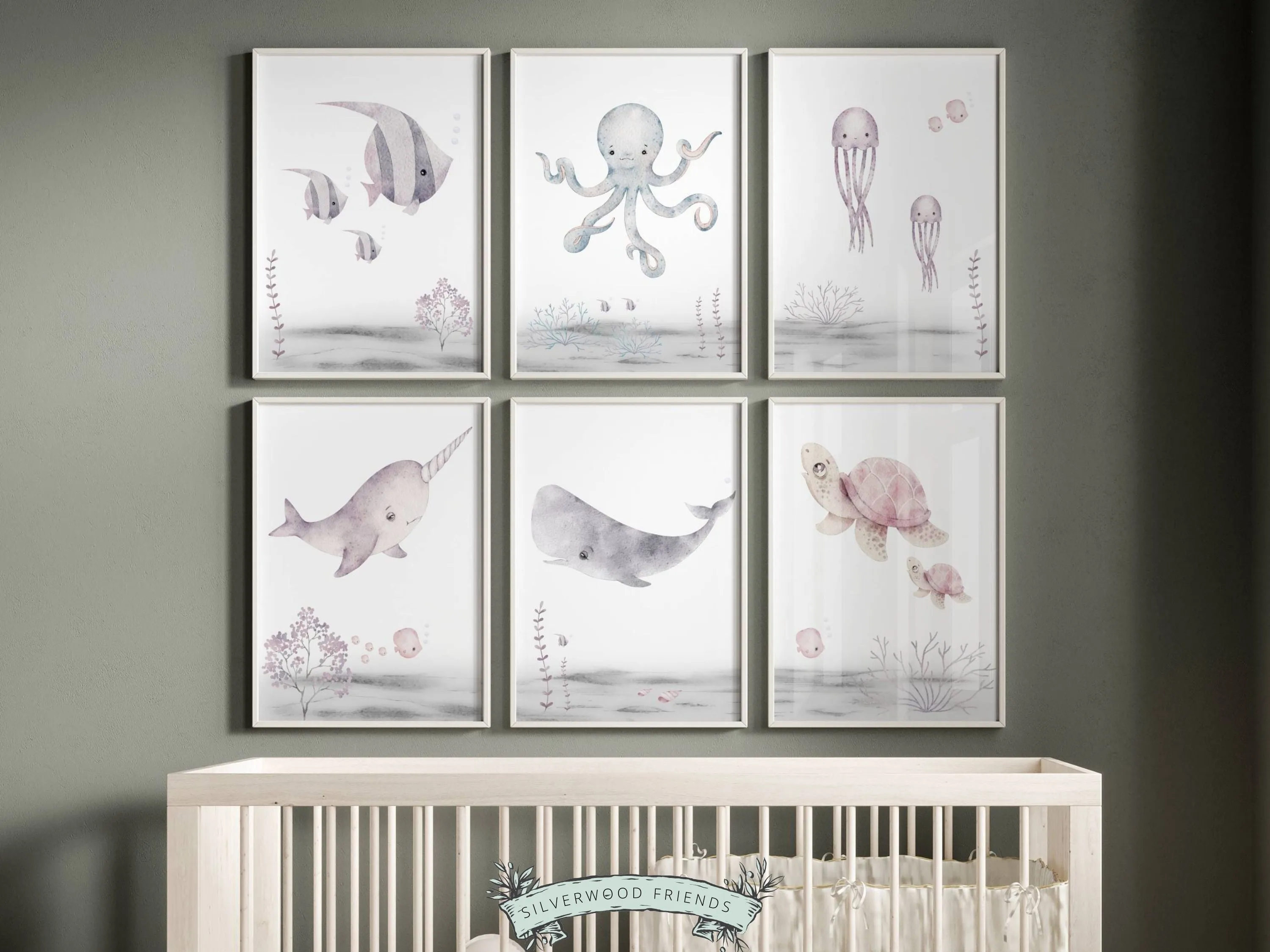 Pastel Sea Life Nursery Prints Set of 6