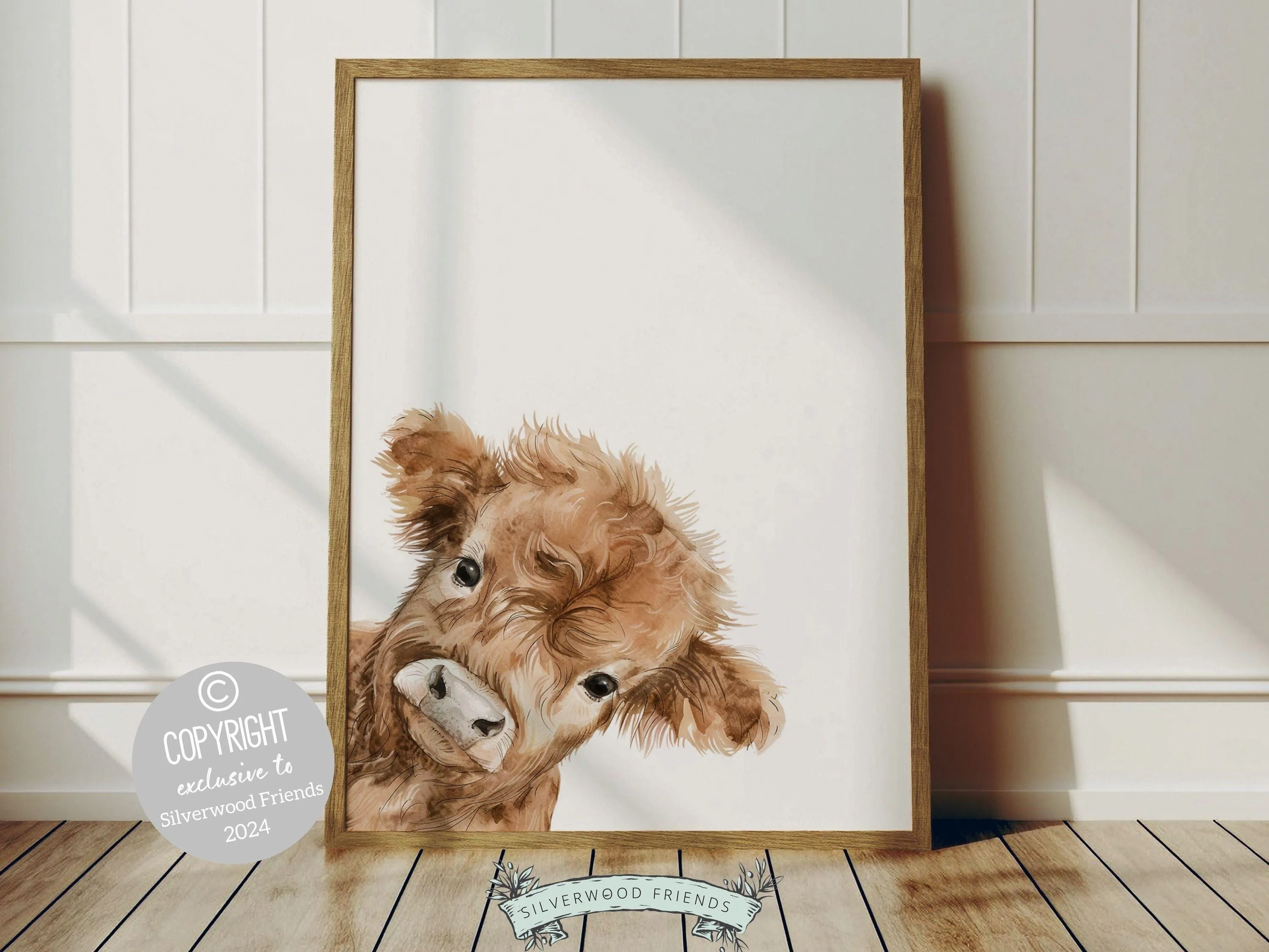 Peeking Highland Cow Nursery Prints - Personalised 001