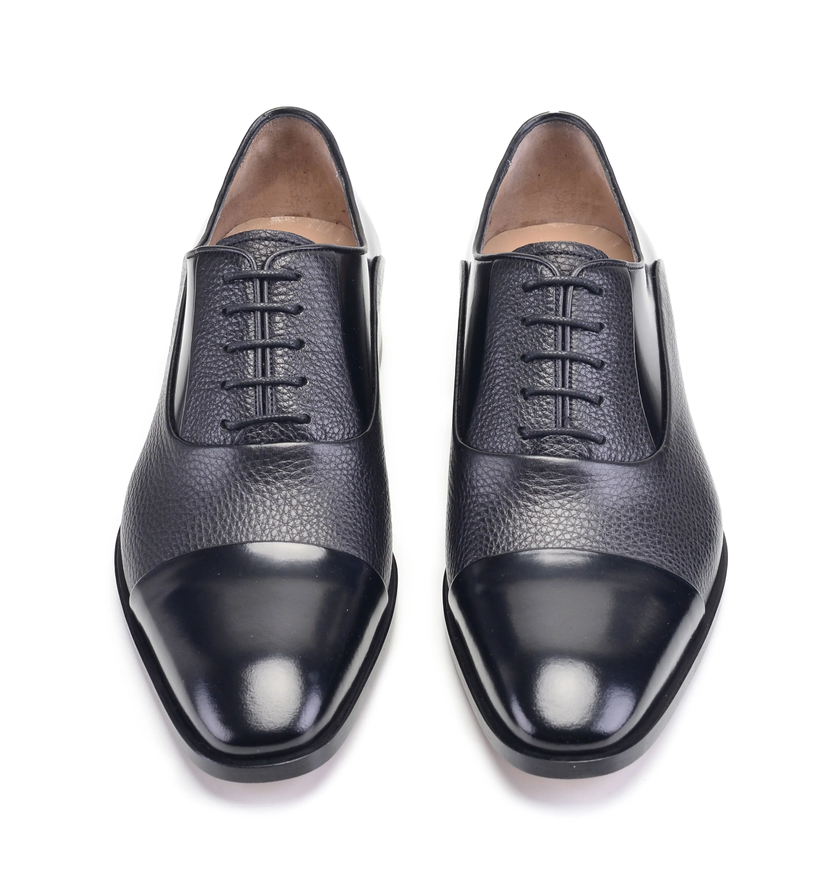 Pelle Deerskin & Polished Calfskin Lace-Up Oxford Black