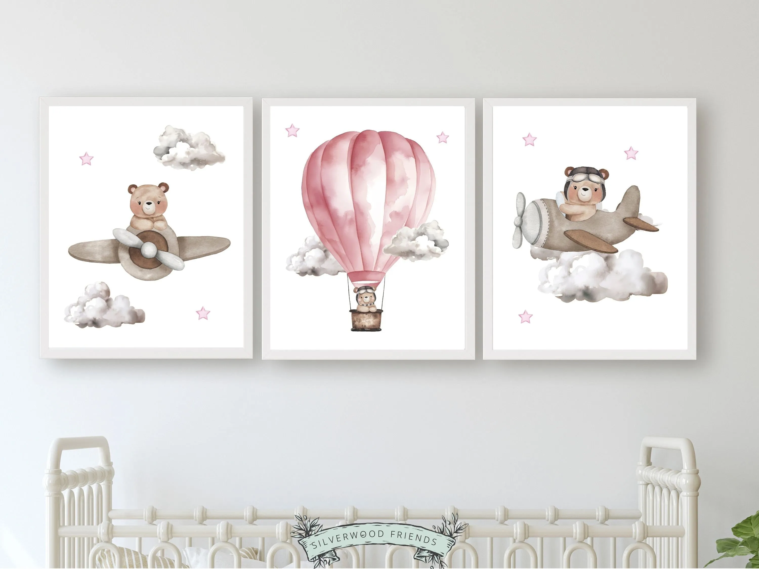 Pink Hot Air Balloon Nursery Print Set of 3