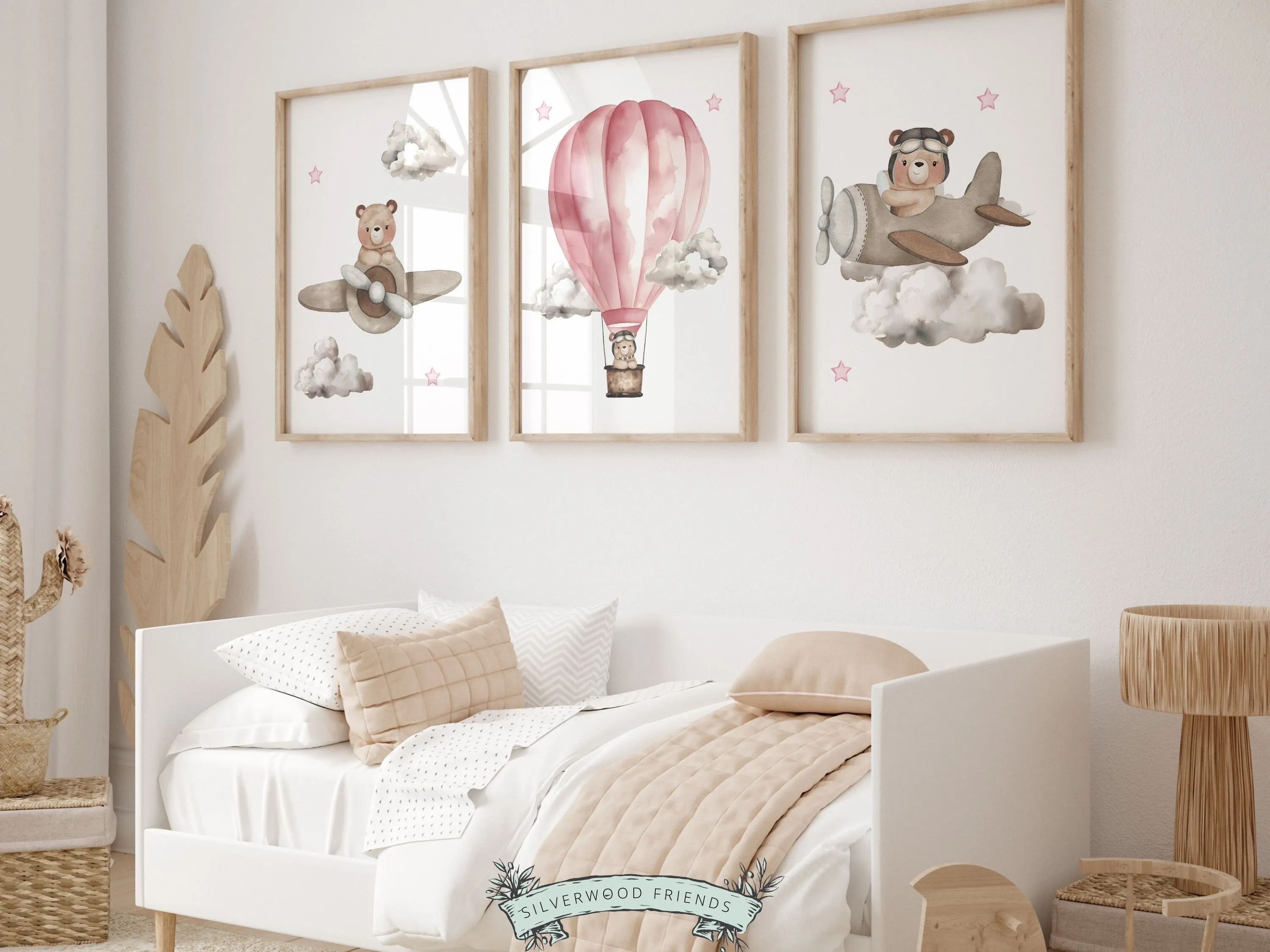 Pink Hot Air Balloon Nursery Print Set of 3