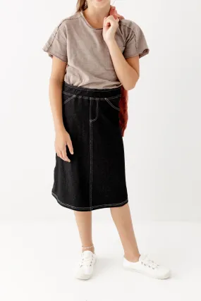 'Piper' Girl Knit Denim Skirt in Black