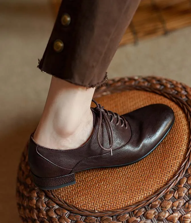 Pointed Toe Lace-up British Style Leather Shoes Spring