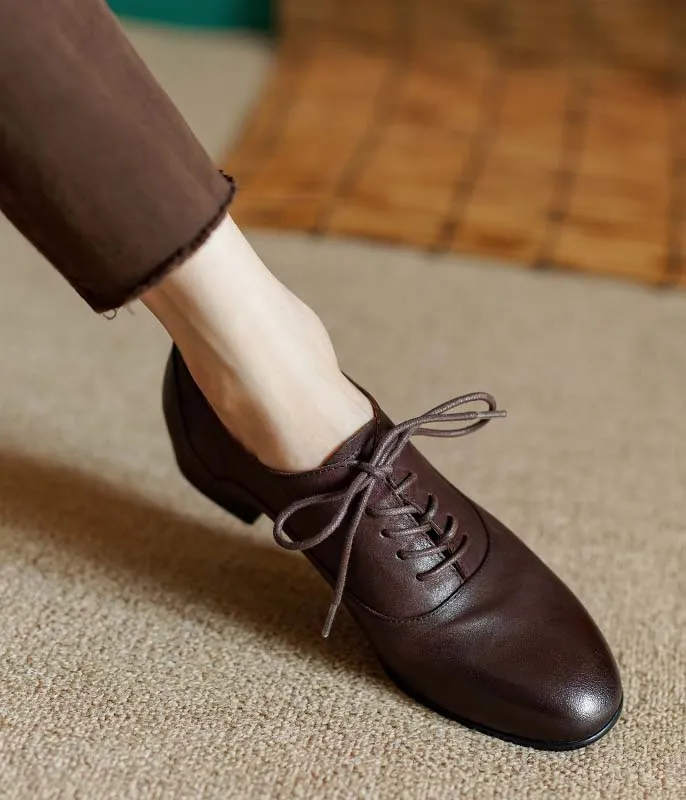 Pointed Toe Lace-up British Style Leather Shoes Spring