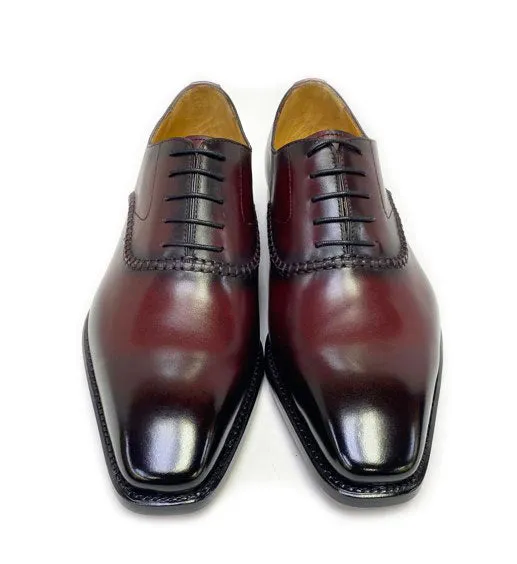 "Daniel" Burnished Calfskin Lace-Up Oxford Burgundy